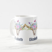 蝶と花とBoho動物スカル コーヒーマグカップ (正面左)