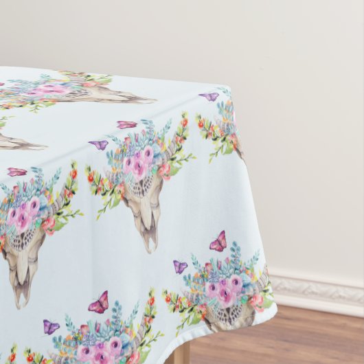 蝶と花とBoho動物スカル テーブルクロス (インサイチュ)