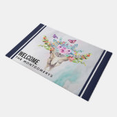 蝶と花とBoho動物スカル ドアマット (アングル)