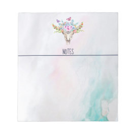 蝶と花とBoho動物スカル ノートパッド