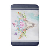 蝶と花とBoho動物スカル バスマット (正面縦)