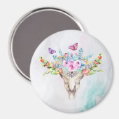 蝶と花とBoho動物スカル マグネット (正面/裏面)