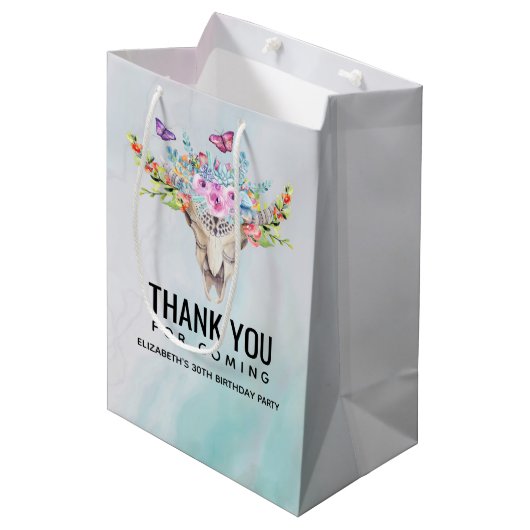 蝶と花とBoho動物スカル ミディアムペーパーバッグ (正面アングル)