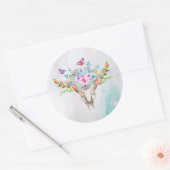 蝶と花とBoho動物スカル ラウンドシール (封筒)