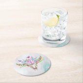 蝶と花とBoho動物スカル ラウンドペーパーコースター (インサイチュ)