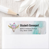 蝶と花とBoho動物スカル ラベル (インサイチュ)