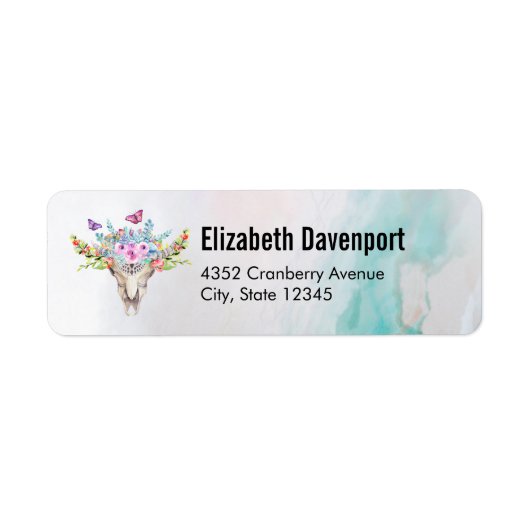 蝶と花とBoho動物スカル ラベル (正面)