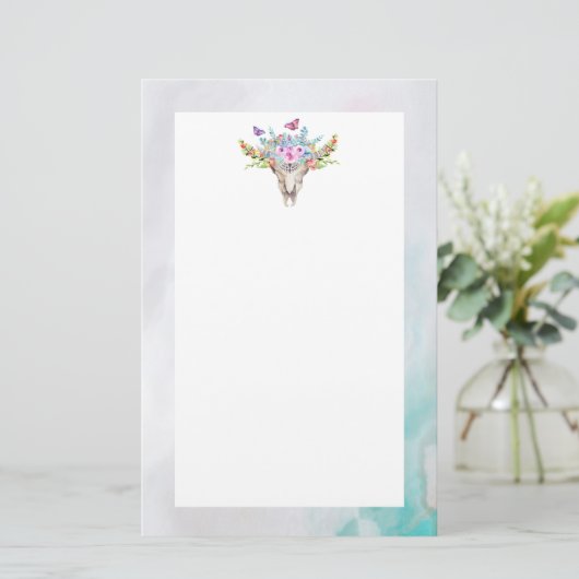 蝶と花とBoho動物スカル 便箋 (スタンド正面)