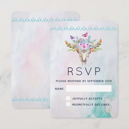 蝶と花とBoho動物スカル 出欠カード (正面/裏面)