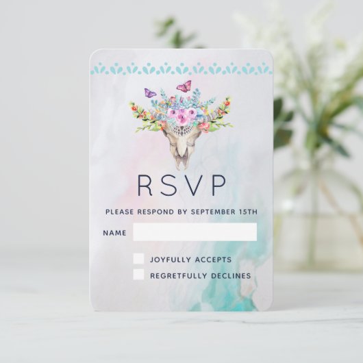 蝶と花とBoho動物スカル 出欠カード (スタンド正面)