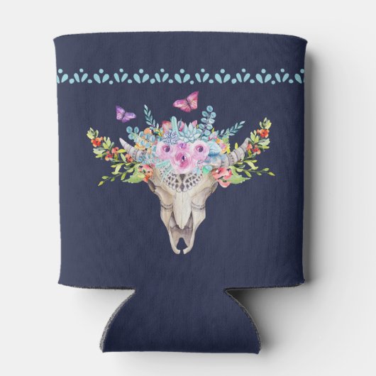 蝶と花とBoho動物スカル 缶クーラー (裏面)