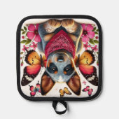 蝶と花に囲まれたヒエラーパピー 鍋敷き (正面)