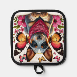 蝶と花に囲まれたヒエラーパピー 鍋敷き