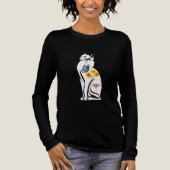 蝶と花のあるエレガントな猫の輪郭 トライブレンドTシャツ (正面)