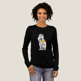 蝶と花のあるエレガントな猫の輪郭 トライブレンドTシャツ
