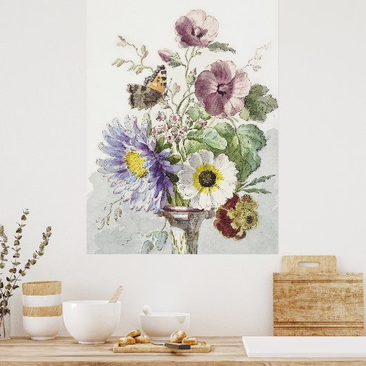 蝶と花のウィリアム・ファン・リー花束 ポスター (キッチン)