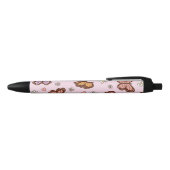 蝶と花のシームレスパターン 黒ボールペン (トップ)