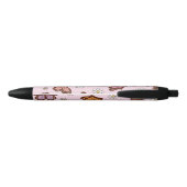蝶と花のシームレスパターン 黒ボールペン (裏面)