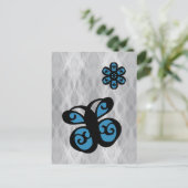 蝶と花のデザイン、ブルーカラスプラッシュ ポストカード (スタンド正面)