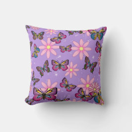 蝶と花のパターン装飾用クッション クッション