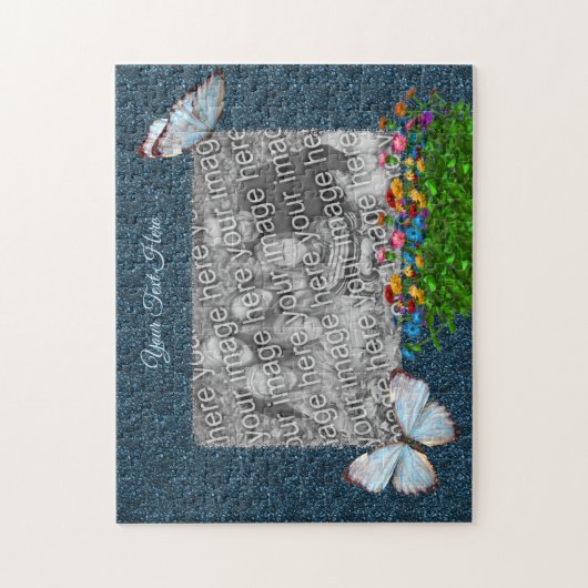 蝶と花のフレームあなたの写真を追加 ジグソーパズル (縦)