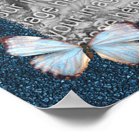 蝶と花のフレームあなたの写真を追加 ポスター (角)