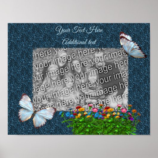蝶と花のフレームあなたの写真を追加 ポスター (正面)