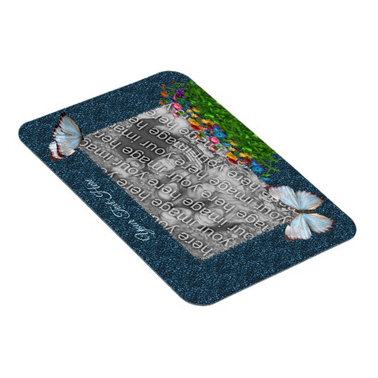 蝶と花のフレームあなたの写真を追加 マグネット (右側)