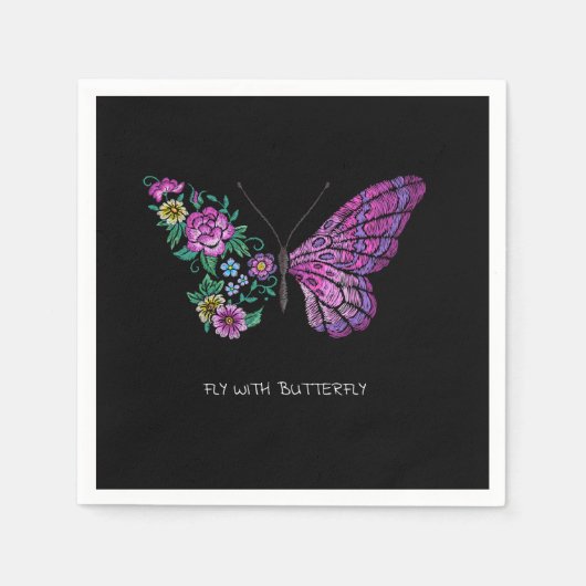 蝶と花のフローラ蝶の羽 スタンダードカクテルナプキン (正面)