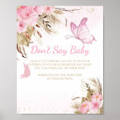 蝶と花のベビーシャワー "Baby"と書かないサイン ポスター (正面)