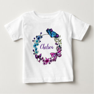 蝶と花のリース ベビーTシャツ