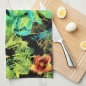 蝶と花のロディリウス茶タオル キッチンタオル (四つ折り)