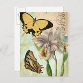 蝶と花のヴィンテージ ポストカード (正面/裏面)