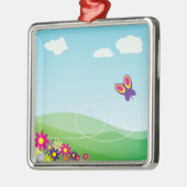 蝶と花の丘の斜面 メタルオーナメント (左)