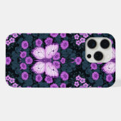 蝶と花の対称性、すみれ色と青 iPhoneケース (裏面横)