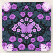 蝶と花の対称性、紫と青 コースター (正面)