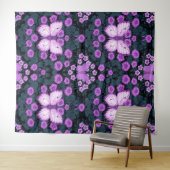 蝶と花の対称性、紫と青 タペストリー (インサイチュ(横))