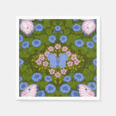 蝶と花の対称性、青とピンク スタンダードカクテルナプキン (正面)