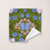 蝶と花の対称性、青とピンク バスタオルセット (ウォッシュタオル)