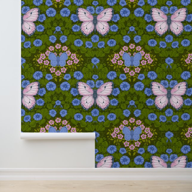蝶と花の対称性、青とピンク 壁紙 (アプリケーション)