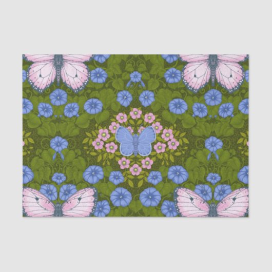 蝶と花の対称性、青とピンク 薄葉紙 (正面)