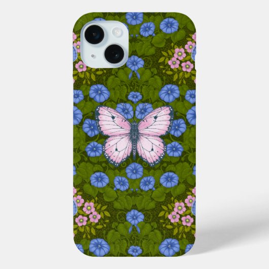 蝶と花の対称性、青とピンク Case-Mate iPhoneケース (裏面)