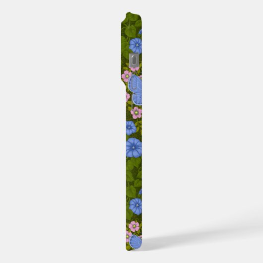 蝶と花の対称性、青とピンク iPhoneケース (左側面)