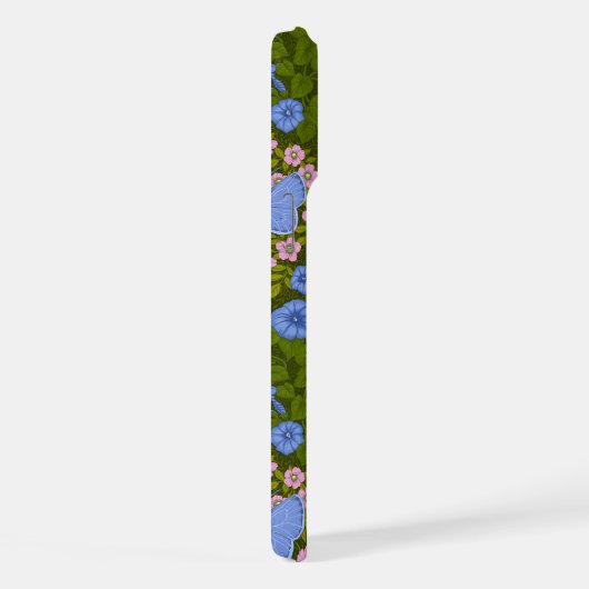 蝶と花の対称性、青とピンク iPhoneケース (右側面)