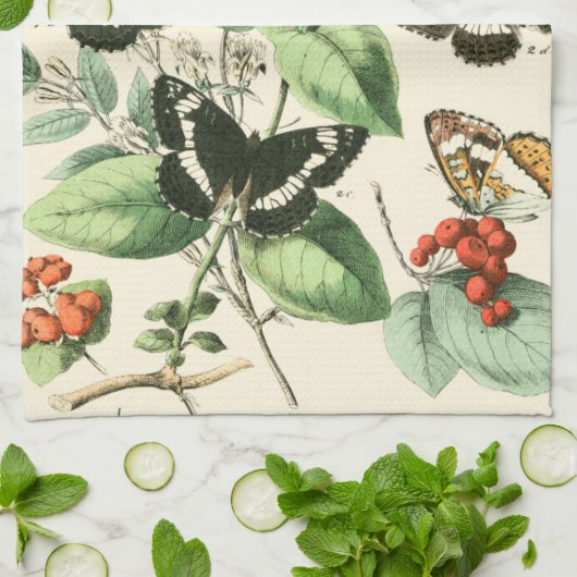 蝶と花の庭 キッチンタオル (折り畳み)