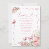 蝶と花の愛の開花ブライダルシャワー 招待状 (正面)