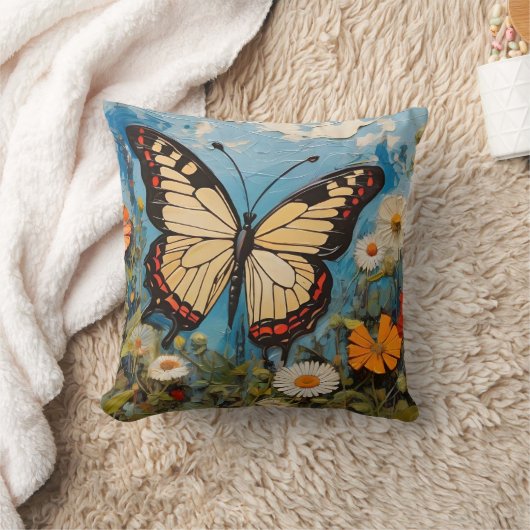 蝶と花の春絵画の クッション (ブランケット)