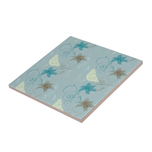 蝶と花の模様 タイル (側面)