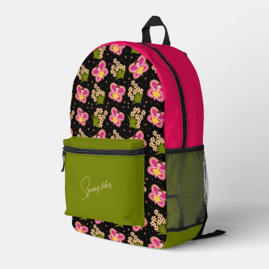 蝶と花の模様 プリントバックパック (裏面右端)