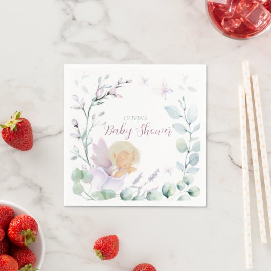 蝶と花の水の色ベビーシャワー スタンダードカクテルナプキン (インサイチュ)